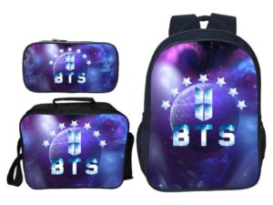 16″BTS Backpack School Bag+Lunch Bag+Pencil Bag