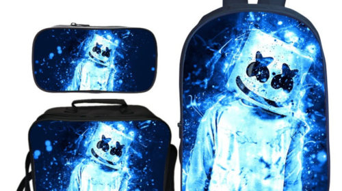 16″Marshmello Backpack School Bag+Lunch Bag+Pencil Bag