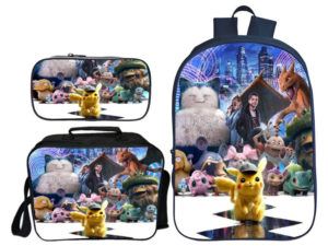 16″Pokémon Detective Pikachu Backpack School Bag+Lunch Bag+Pencil Bag