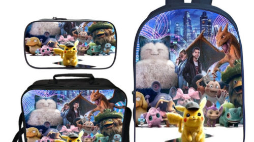16″Pokémon Detective Pikachu Backpack School Bag+Lunch Bag+Pencil Bag