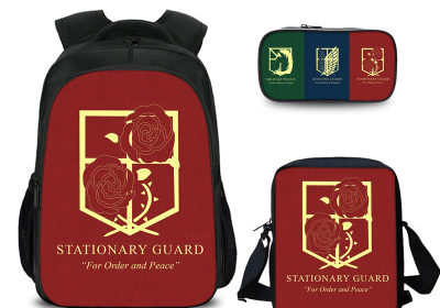 16″Attack On Titan Backpack School Bag+Shoulder Bag+Pencil Bag