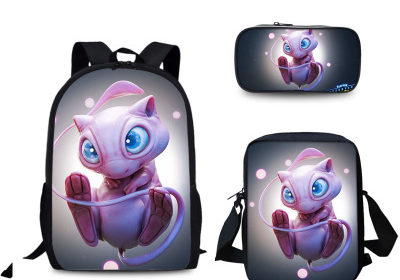 18″Detective Pikachu Backpack School Bag+Messenger Bag+Pencil Bag