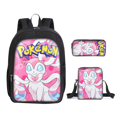 16″Pokemon Eevee Backpack School Bag+Messenger Bag+Pencil Bag - Baganime