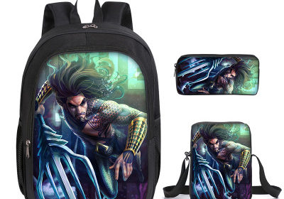 16″Aquaman Backpack School Bag+Messenger Bag+Pencil Bag
