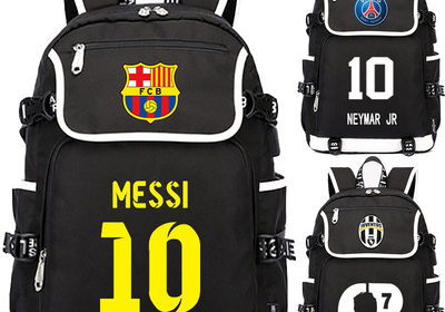 Messi CR7 USB Backpack School Bag Black Red Blue