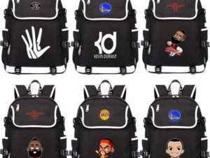 NBA Harden Curry Durant Leonard USB Backpack School Bag Black Red Blue