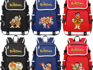 18“The Flintstones USB Backpack School Bag Black Red Blue