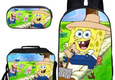 16″SpongeBob SquarePants Backpack School Bag+Lunch Bag+Pencil Bag