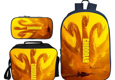 16″Godzilla King of the Monsters Backpack School Bag+Lunch Bag+Pencil Bag