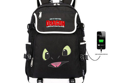 18“How to Train Your Dragon USB Backpack School Bag Black