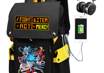 18“Undertale USB Backpack School Bag Yellow Black Red Green