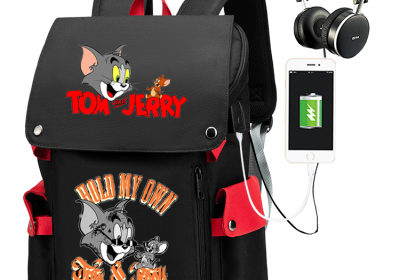 18“Tom and Jerry USB Backpack School Bag Yellow Black Red Green