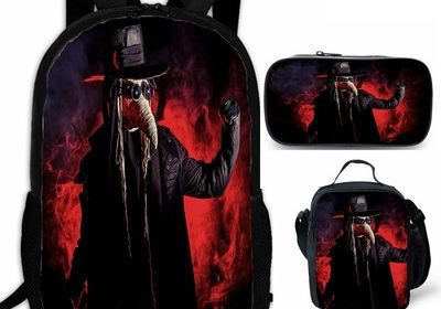 18″Plague Doctor Backpack School Bag+Lunch Bag+Pencil Bag