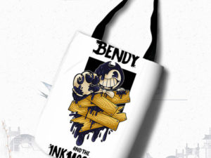Bendy and the Ink Machine Canvas Grocery Bag Shopping Bag Reusable Large Shopping Canvas Bags Natural White Cloth Shoulder Bags Canvas Tote Bag Perfect for Crafting Decorating