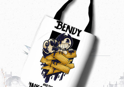 Bendy and the Ink Machine Canvas Grocery Bag Shopping Bag Reusable Large Shopping Canvas Bags Natural White Cloth Shoulder Bags Canvas Tote Bag Perfect for Crafting Decorating