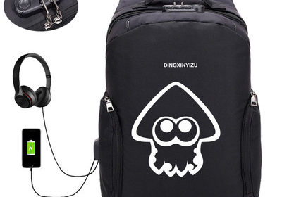 18 Inch Splatoon2 USB Backpack School Bag Combination Lock