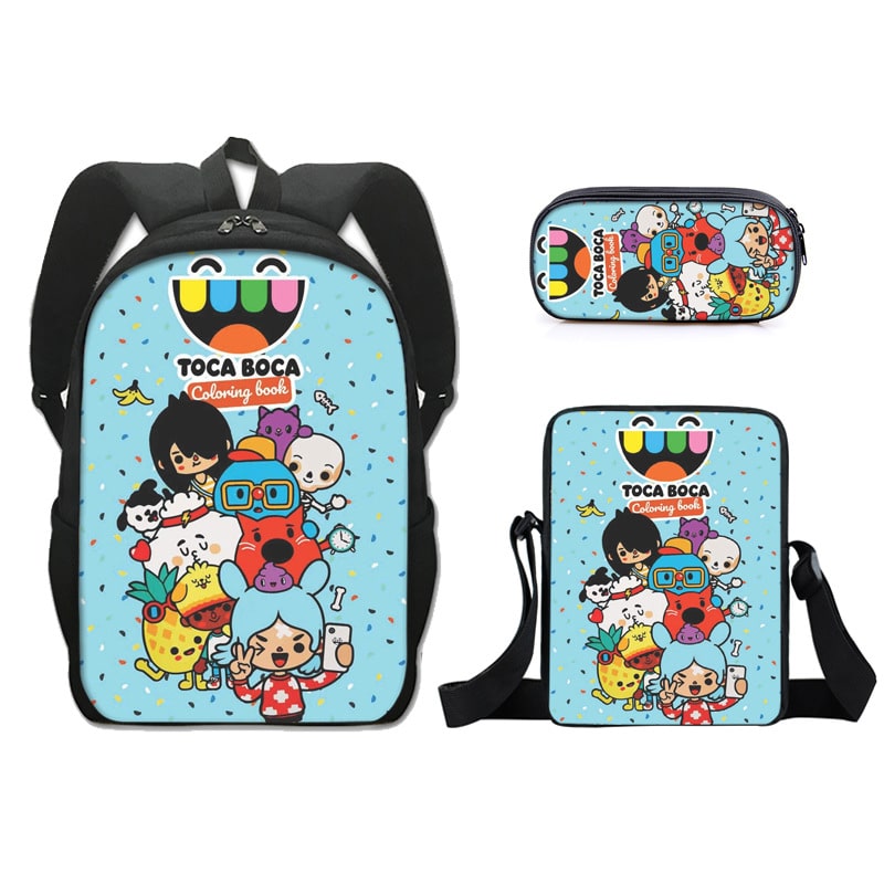 16 Inch Toca Boca Backpack School Bag+Messenger Bag+Pencil Bag - Baganime