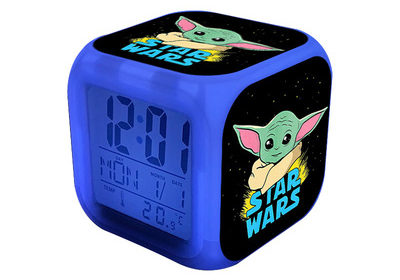 Baby Yoda Alarm Clock Led Light 7 Color Change Electronic Desk Watch Square Table