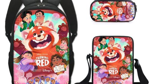 16 Inch Turning Red Backpack School Bag+Messenger Bag+Pencil Bag