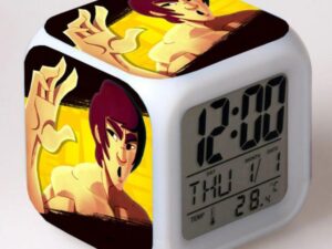 Bruce Lee Alarm Clock Led Light 7 Color Change Electronic Desk Watch Square Table