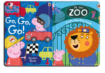 Peppa Pig double sided Ipad Leather Case Advanced Pu Leather Protective Cover Automatic Wake Up and Sleep Magnetic Closure Multiple Angle Bracket