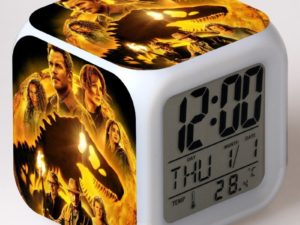 Jurassic World Dominion Alarm Clock Led Light 7 Color Change Electronic Desk Watch Square Table