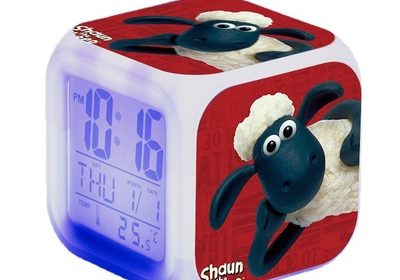 Shaun the Sheep Alarm Clock Led Light 7 Color Change Electronic Desk Watch Square Table