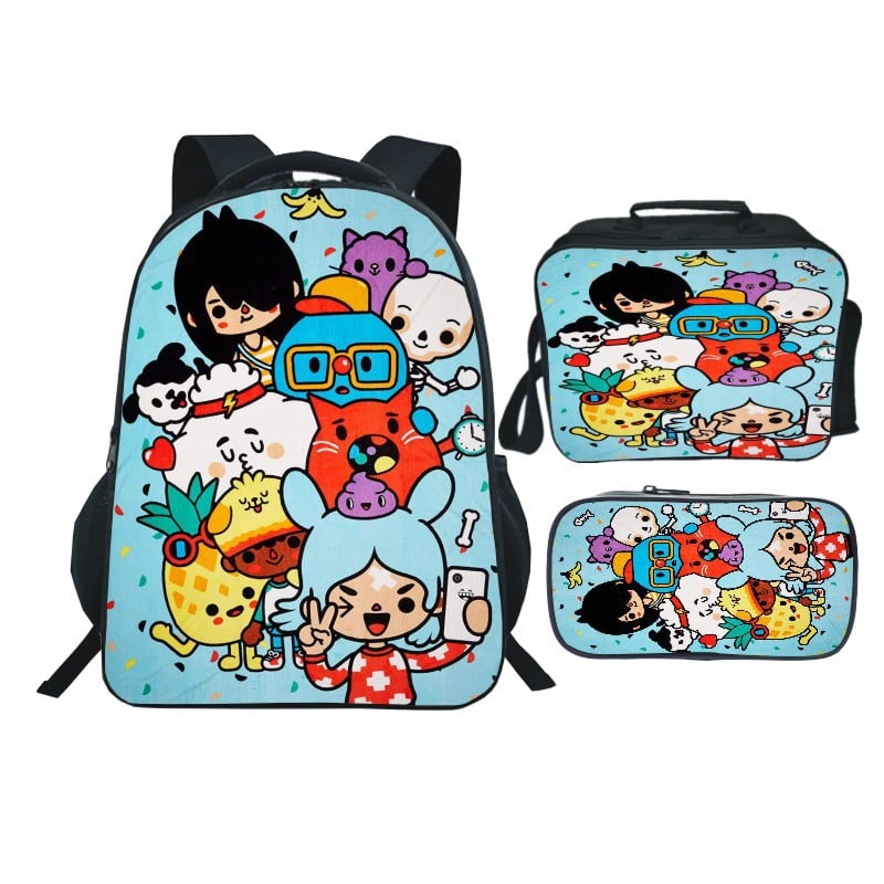 16 Inch Toca Life World Backpack School Bag+Lunch Bag+Pencil Bag - Baganime