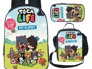 16 Inch Toca Life World Backpack School Bag+Lunch Bag+Pencil Bag