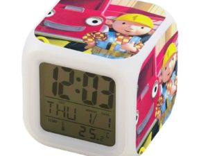 Bob the Builder Alarm Clock Led Light 7 Color Change Electronic Desk Watch Square Table