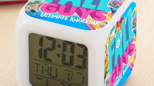 Fall Guys Alarm Clock Led Light 7 Color Change Electronic Desk Watch Square Table