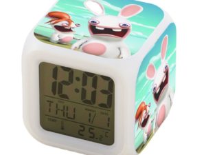 Rabbids Invasion Alarm Clock Led Light 7 Color Change Electronic Desk Watch Square Table