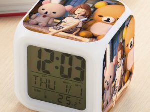 Rilakkuma and Kaoru Alarm Clock Led Light 7 Color Change Electronic Desk Watch Square Table