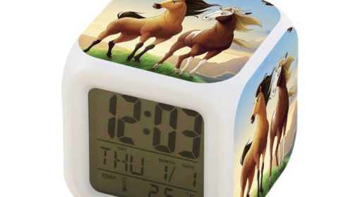 Spirit Stallion of the Cimarron Alarm Clock Led Light 7 Color Change Electronic Desk Watch Square Table