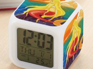 The Little Mermaid Alarm Clock Led Light 7 Color Change Electronic Desk Watch Square Table