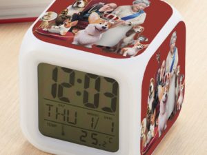 The Queen's Corgi Alarm Clock Led Light 7 Color Change Electronic Desk Watch Square Table