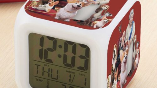 The Queen's Corgi Alarm Clock Led Light 7 Color Change Electronic Desk Watch Square Table