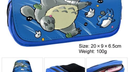 Totoro Pencil Bag anime Cartoon Animation Large Capacity Double layer Zipper Pencil Box Pencil Box Stationery Box