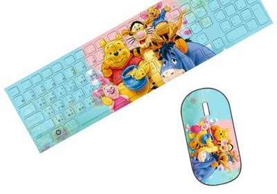 Winnie the Pooh Ultra-Slim Compact USB Wired Wireless Keyboard+ Mouse for Mac and PC
