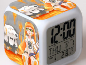 Splatoon Alarm Clock Led Light 7 Color Change Electronic Desk Watch Square Table