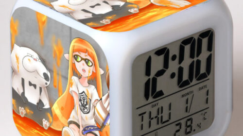 Splatoon Alarm Clock Led Light 7 Color Change Electronic Desk Watch Square Table