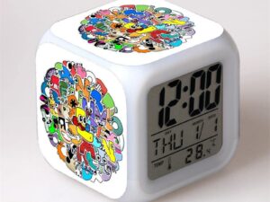 Alphabet Lore Alarm Clock Led Light 7 Color Change Electronic Desk Watch Square Table