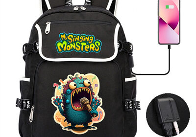18 Inch My Singing Monsters USB Backpack School Bag Black