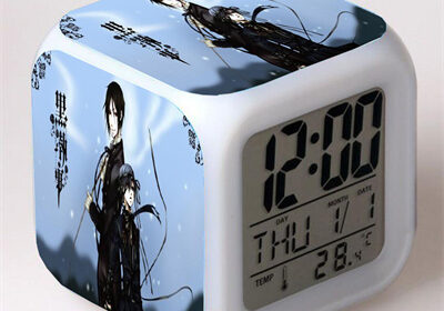 Black Butler Alarm Clock Led Light 7 Color Change Electronic Desk Watch Square Table
