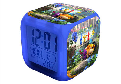 Pikmin Alarm Clock Led Light 7 Color Change Electronic Desk Watch Square Table